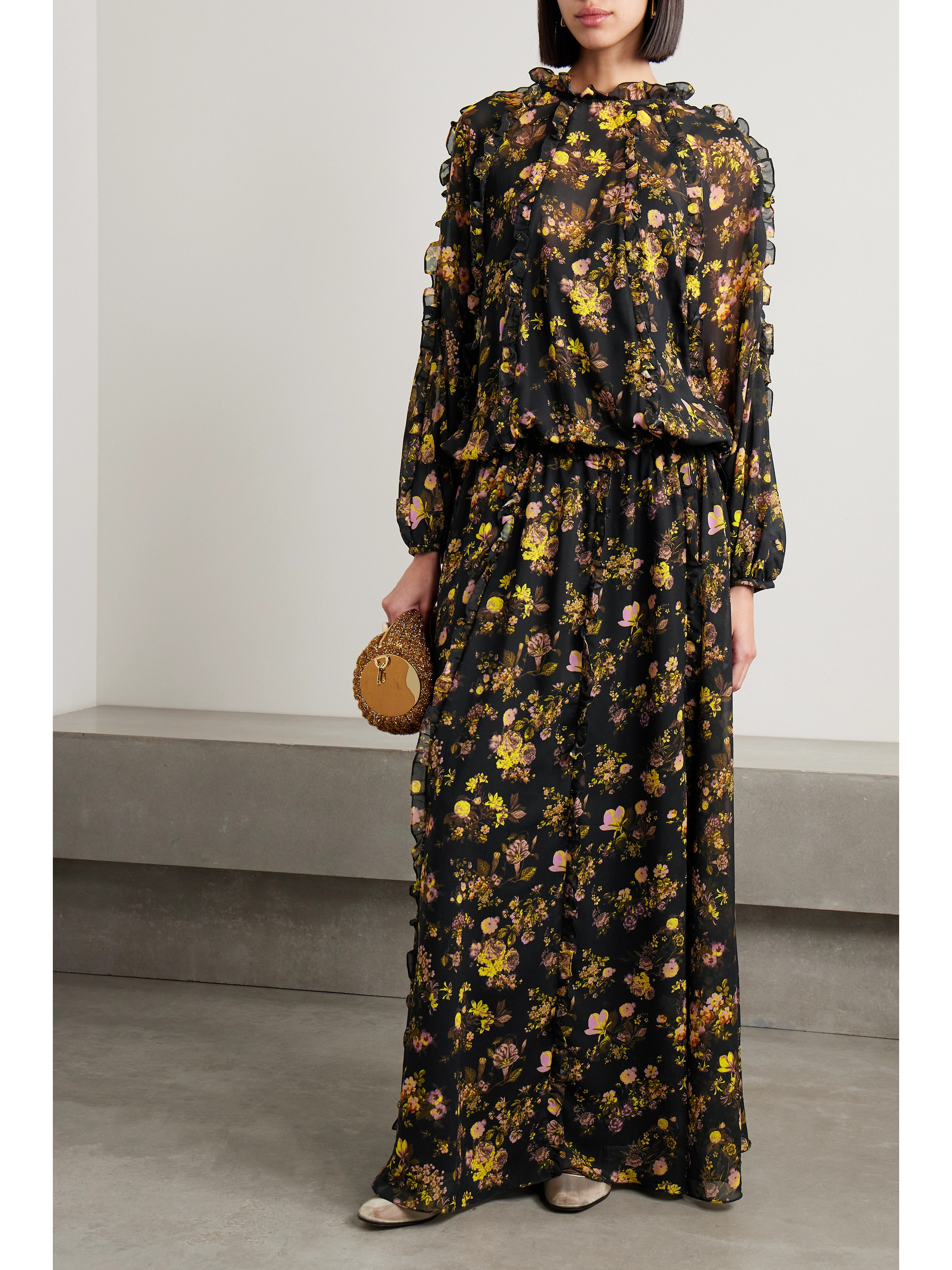 Kika Vargas + NET SUSTAIN Grace ruffled floral-print chiffon maxi dress