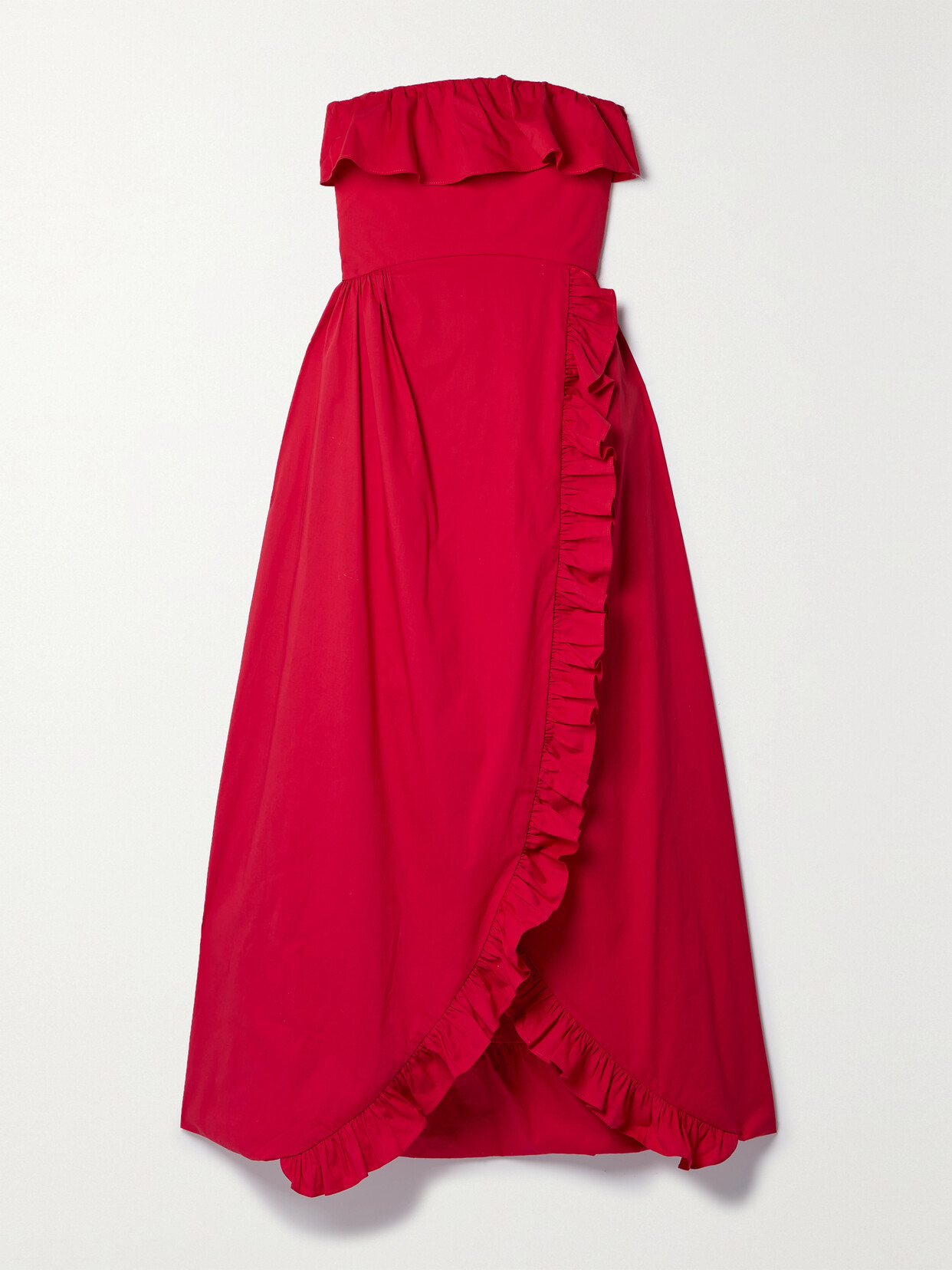 Kika Vargas - Sylvia Strapless Wrap-effect Ruffled Cotton-blend Poplin Midi Dress - Red