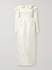 Ecru + NET SUSTAIN Enya off-the-shoulder ruffled dupioni midi dress