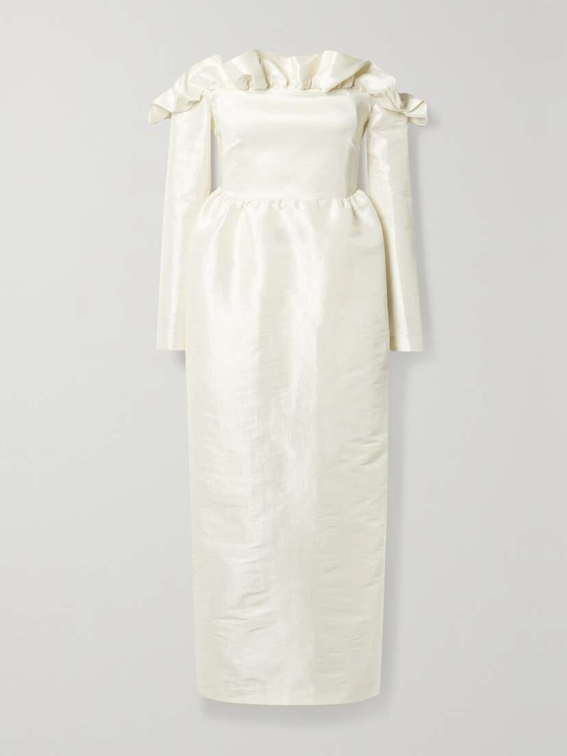 Kika Vargas + Net Sustain Enya Off-the-shoulder Ruffled Dupioni Midi Dress