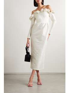 + NET SUSTAIN Enya off-the-shoulder ruffled dupioni midi dress KIKA