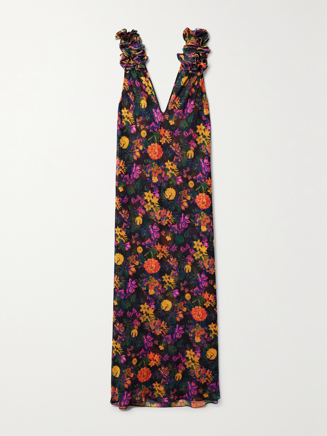 Kika Vargas - Dionne Ruffled Floral-print Chiffon Maxi Dress - Orange