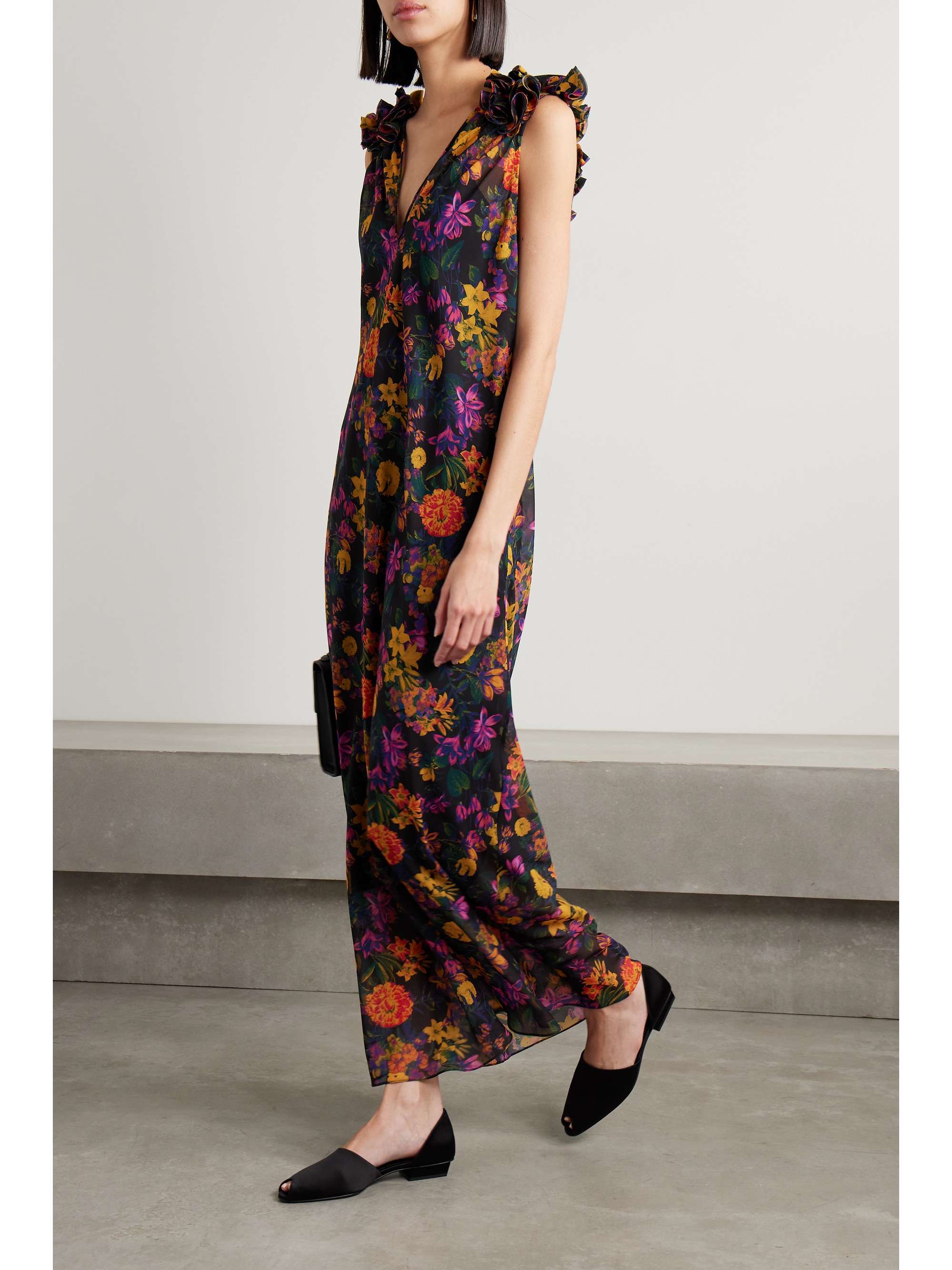 KIKA VARGAS + NET SUSTAIN Dionne ruffled floral-print chiffon maxi ...