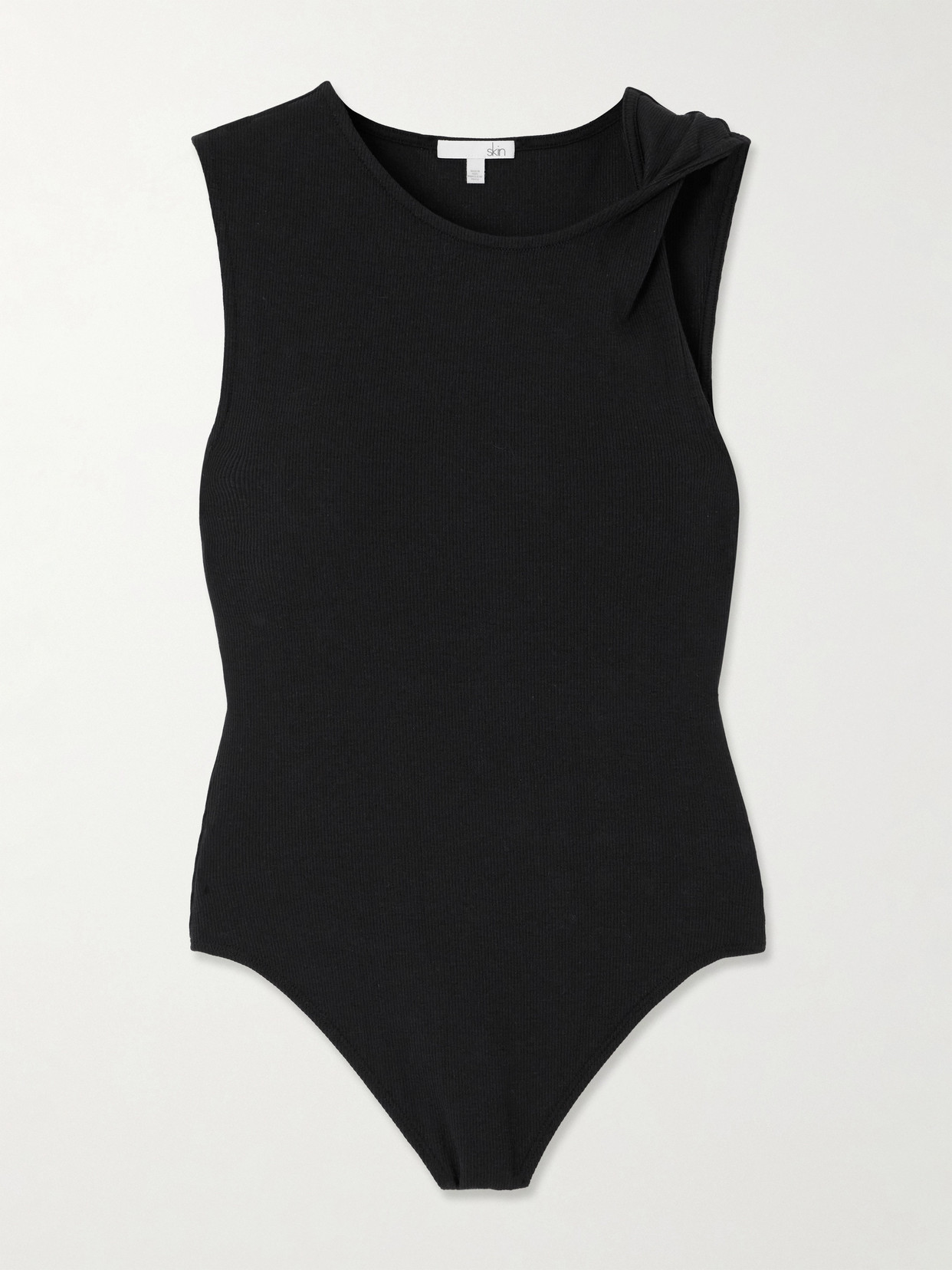 Skin Narella Twisted Stretch-pima Cotton And Modal-blend Thong Bodysuit In Black