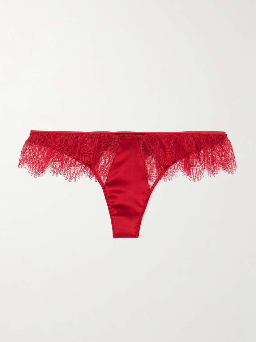 Kiki de Montparnasse Camaret Lace-trimmed Stretch-silk Thong