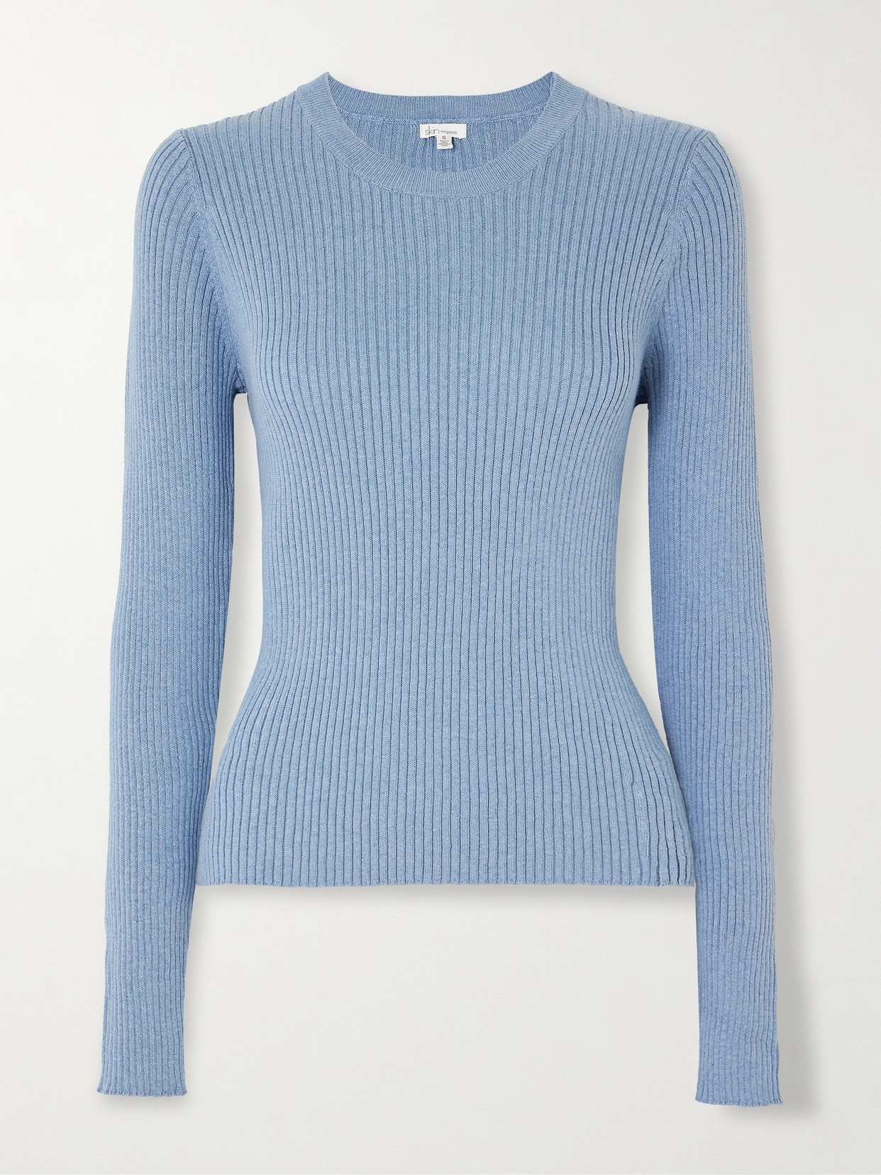 Skin Macey Ribbed Organic Cotton And Cashmere-blend Jumper In Blue