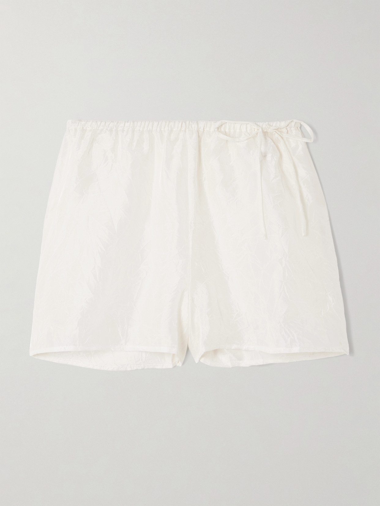 Skin Tina Tie-detailed Crinkled Silk-habotai Pajama Shorts In Off-white