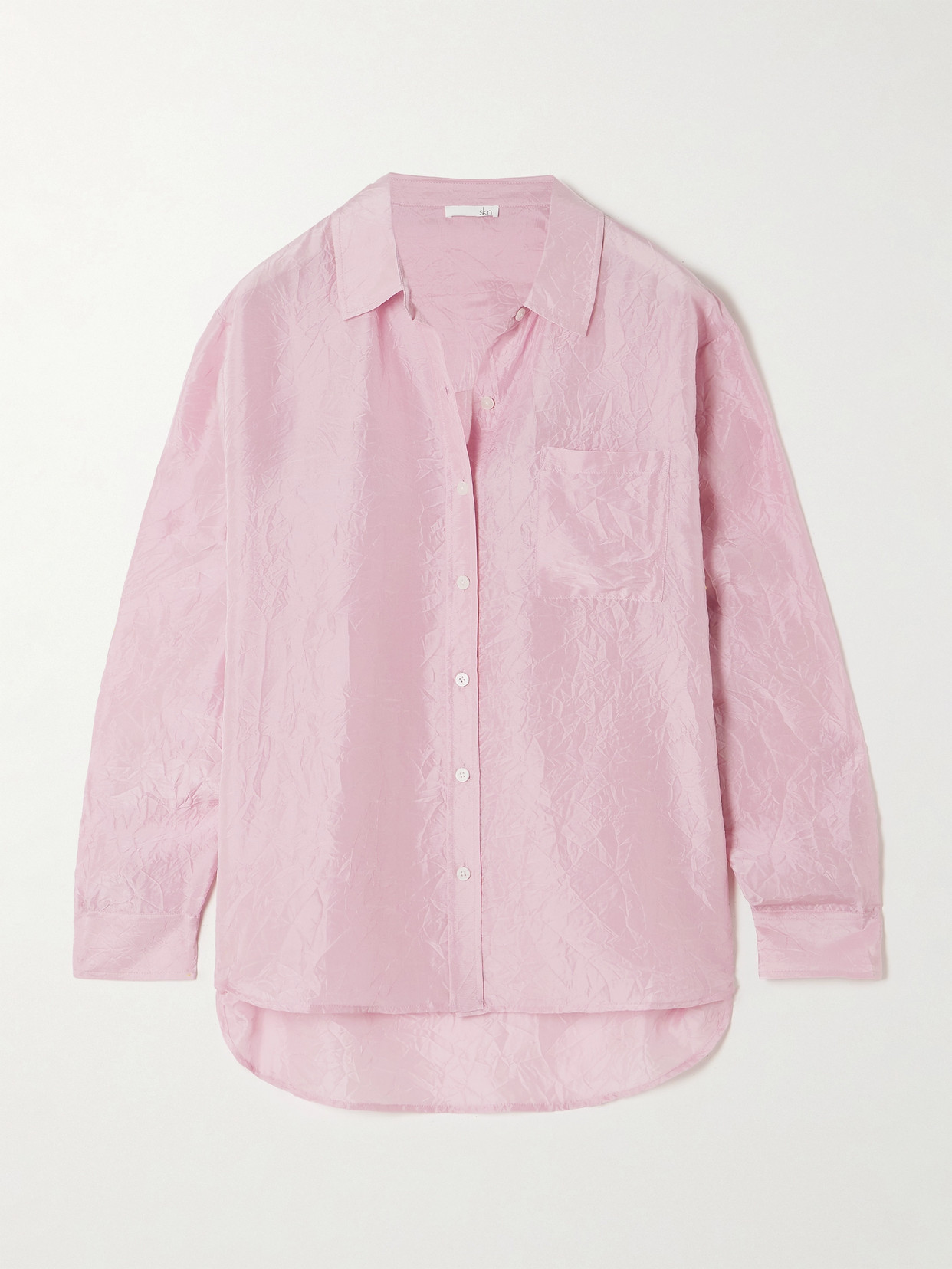 Skin Tasia Crinkled Silk-habotai Pajama Shirt In Pink