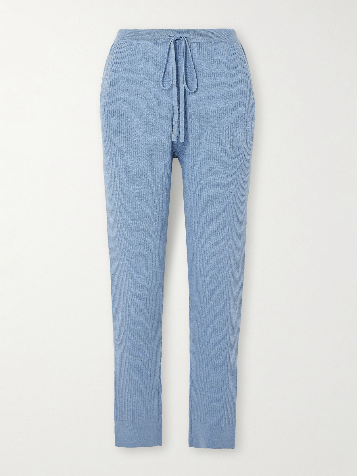 Skin Maite Ribbed Organic Cotton And Cashmere-blend Track Trousers In Blue