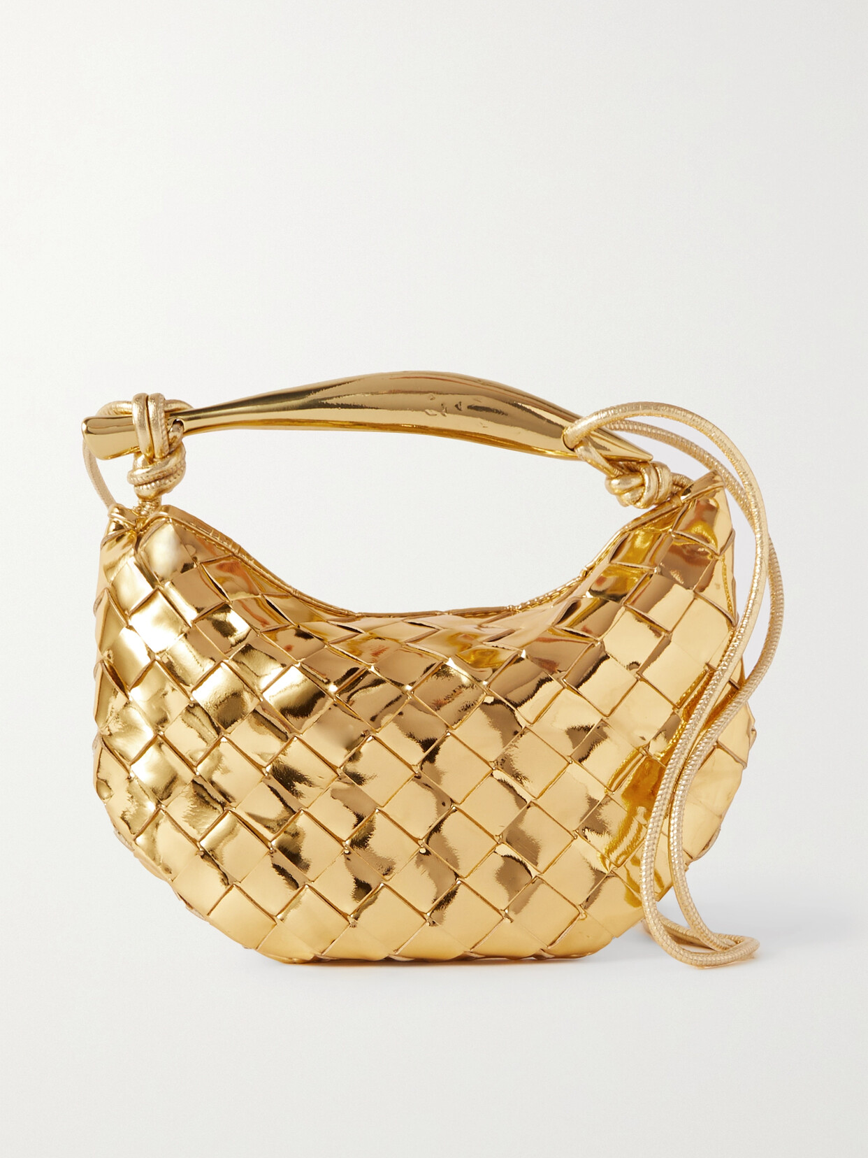 Bottega Veneta - Sardine Mini Intrecciato Metallic Leather Shoulder Bag - Gold