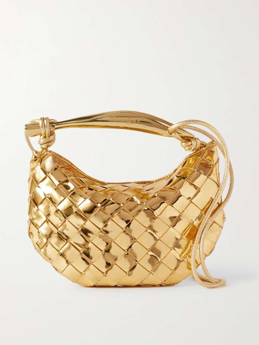 Bottega Veneta Sardine Mini Intrecciato Metallic Leather Shoulder Bag