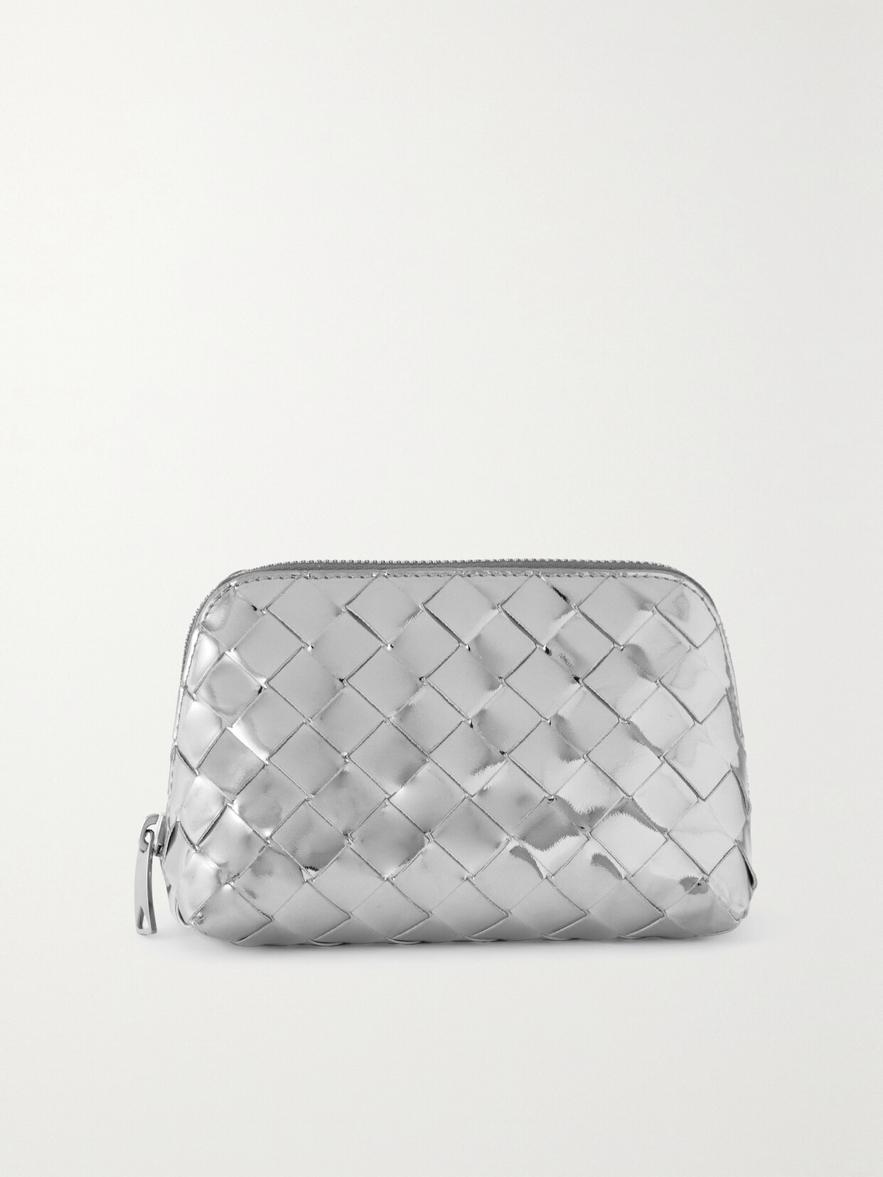 Bottega Veneta - Half Moon Intrecciato Mirrored-leather Pouch - Silver