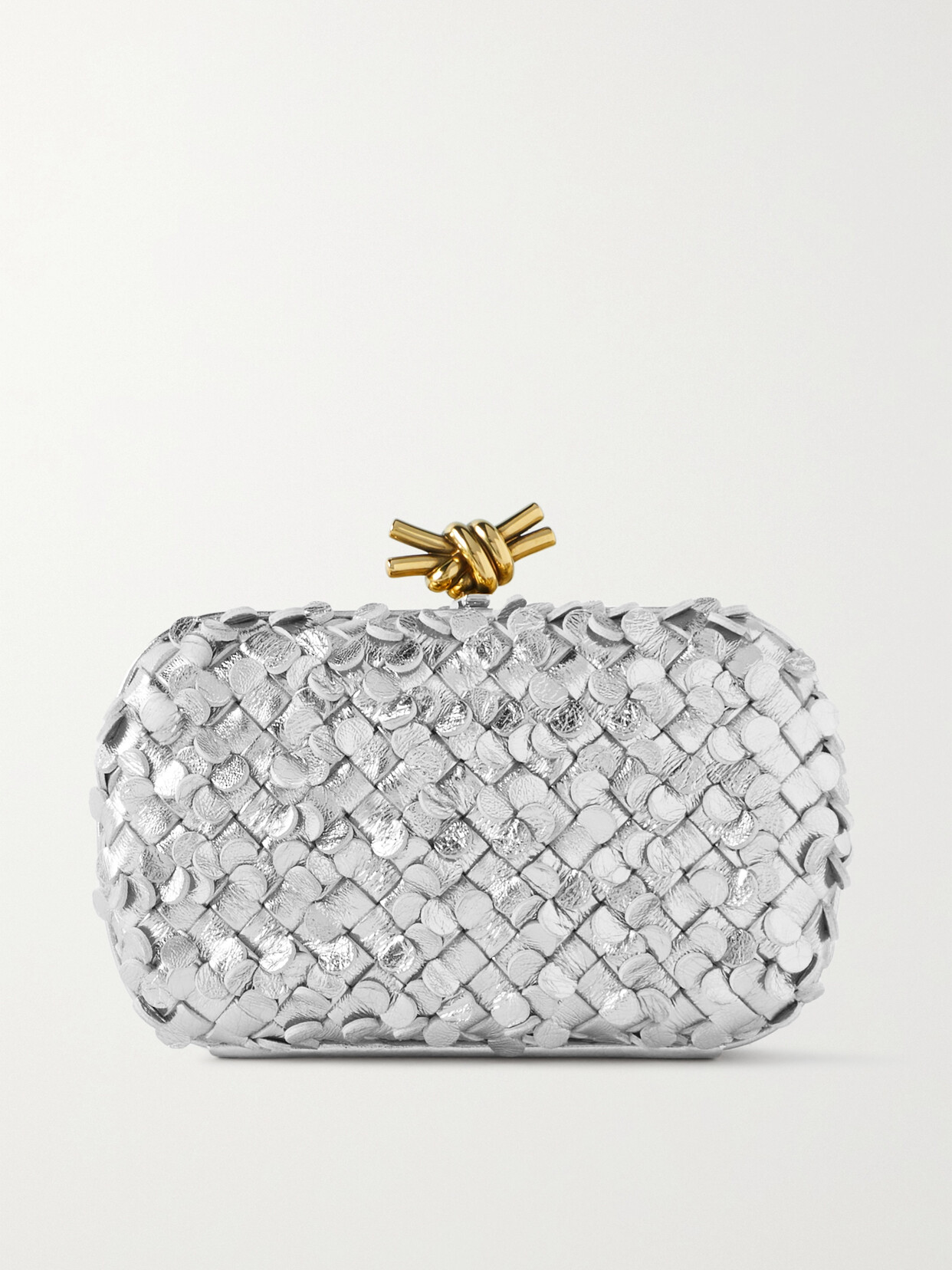 Bottega Veneta - Knot Intrecciato Metallic Leather Clutch - Silver