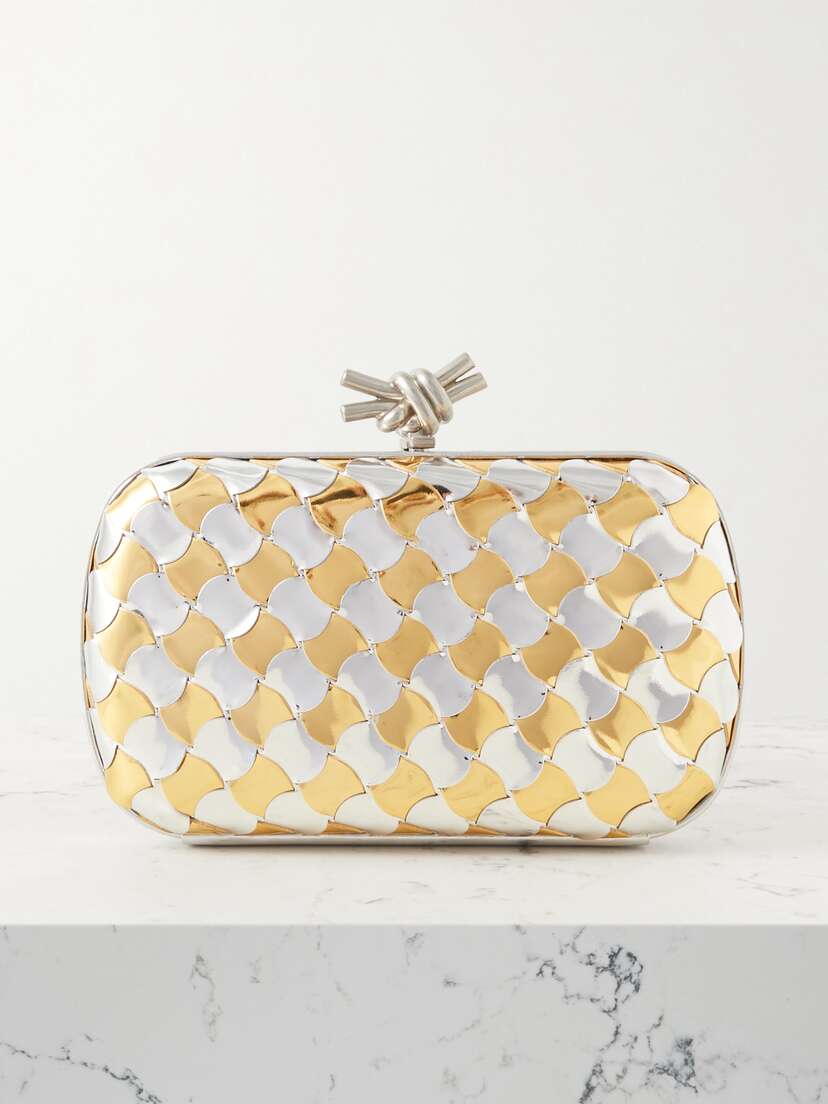 Bottega Veneta Knot Intrecciato Metallic Leather Clutch - - One size