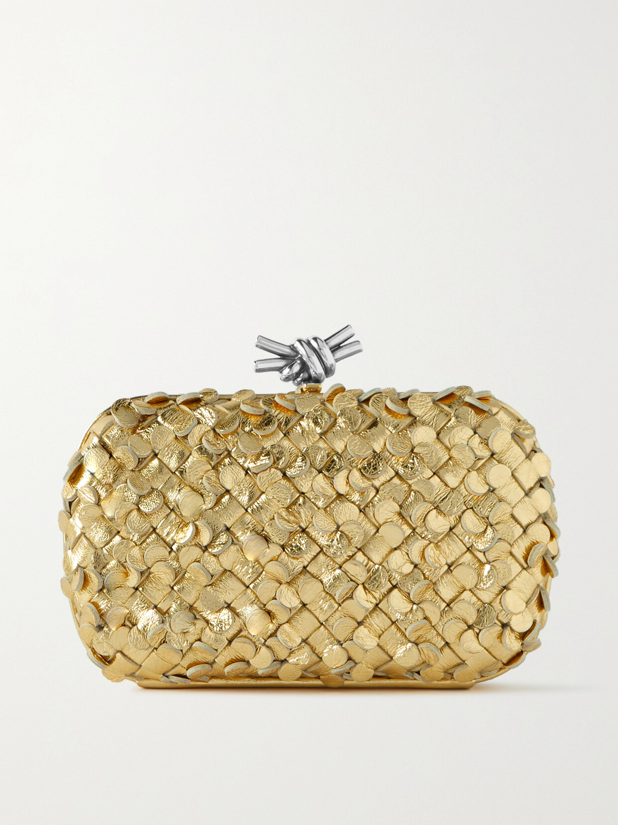 Bottega Veneta Knot Intrecciato Metallic Leather Clutch