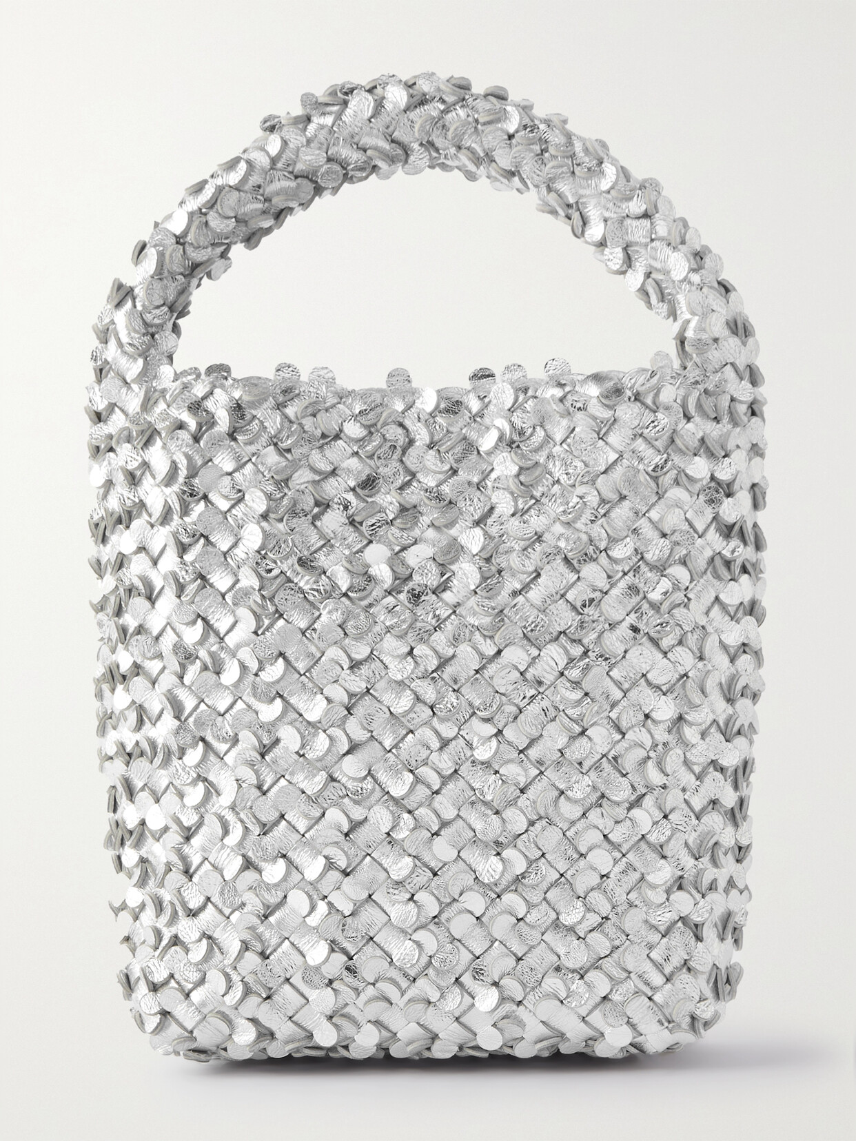 Bottega Veneta Small Intrecciato Metallic Leather Tote In Silver