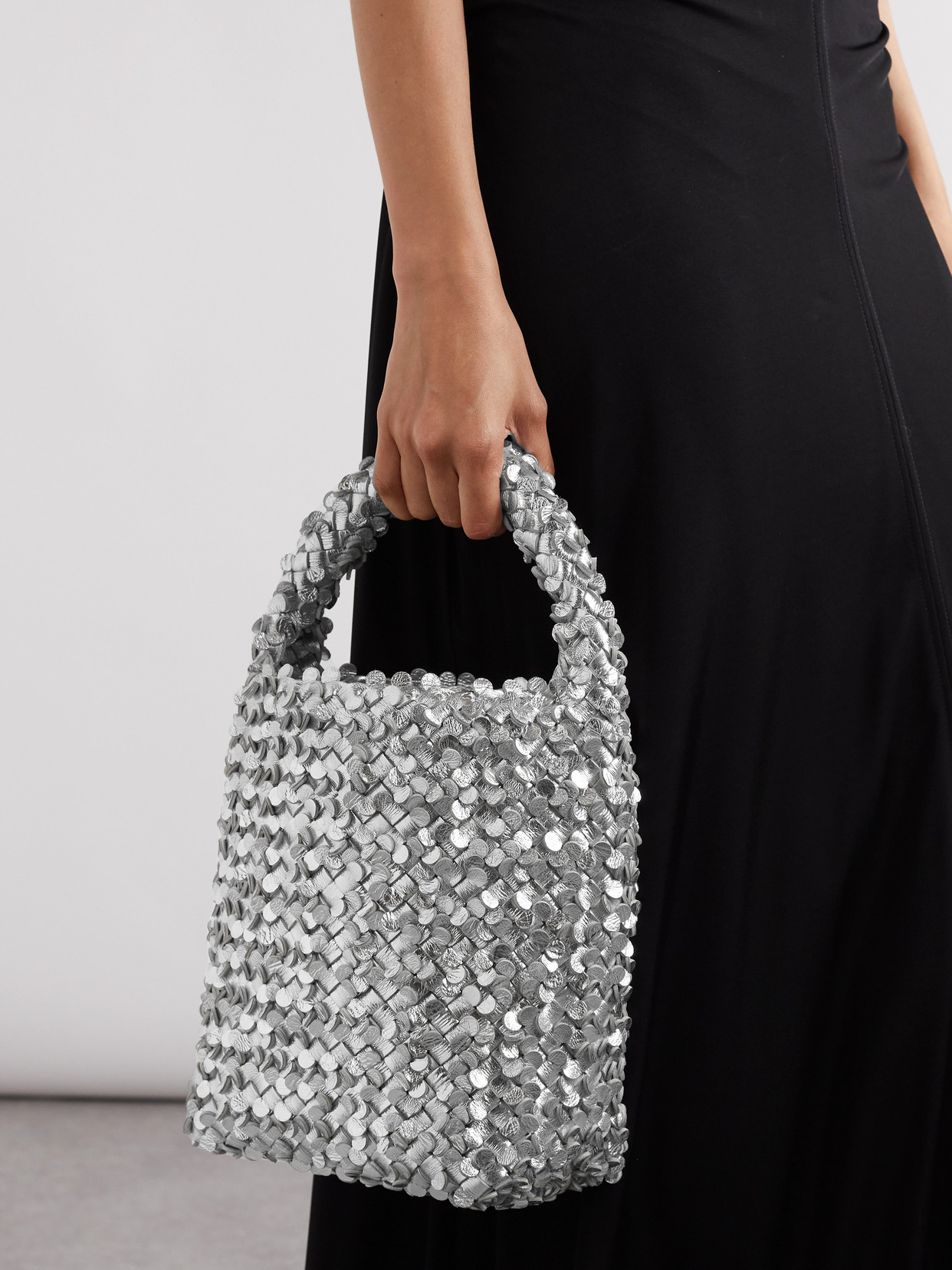 Shop Bottega Veneta Small Intrecciato Metallic Leather Tote In Silver