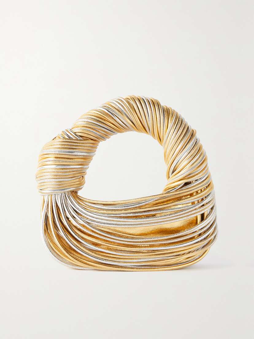 Bottega Veneta Jodie Mini Knotted Metallic Textured-leather Tote