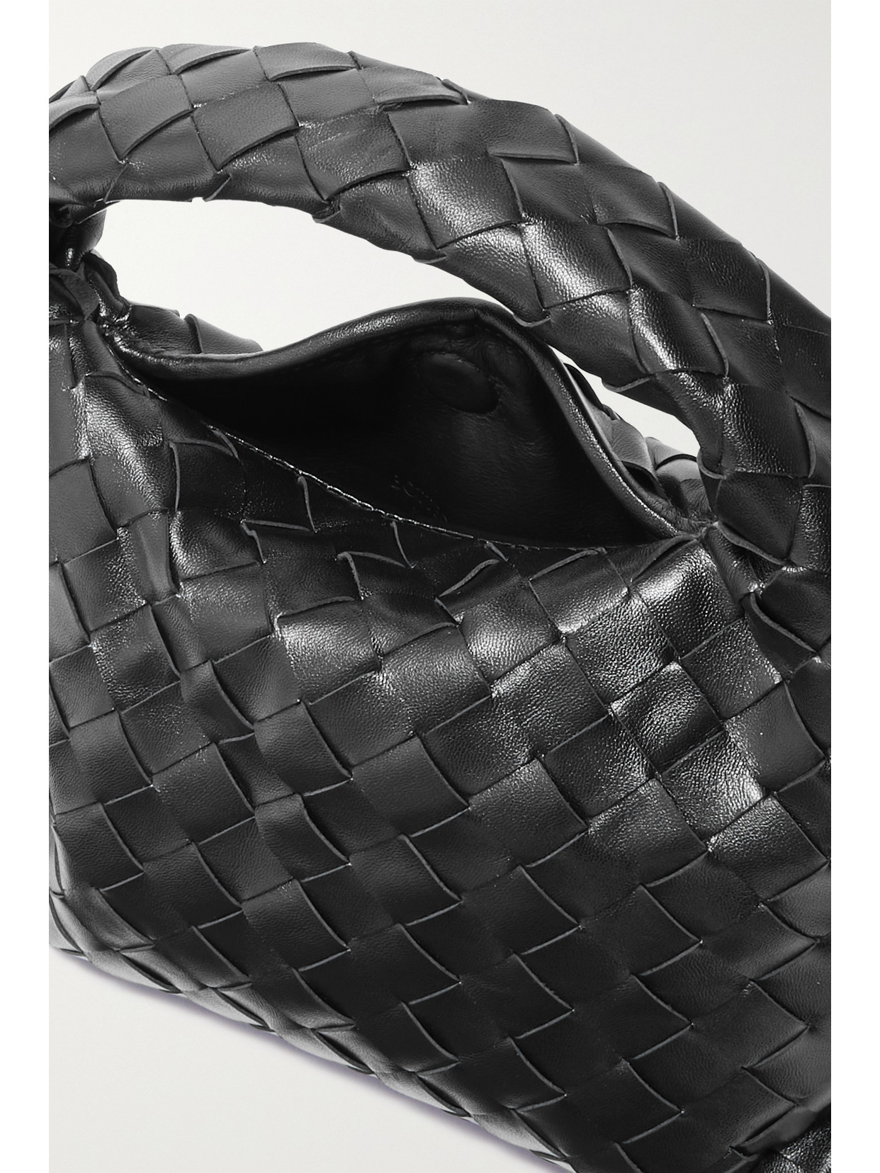 Bottega Veneta Mini Hop Intrecciato Leather Shoulder Bag In Black