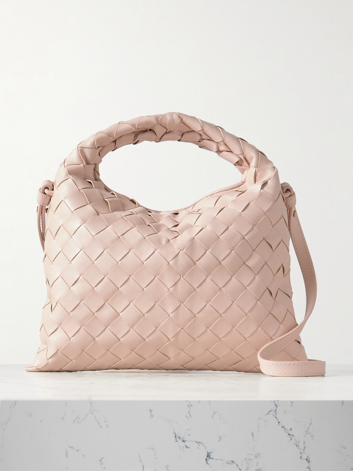 Bottega Veneta Mini Hop Intrecciato Leather Shoulder Bag In Pink