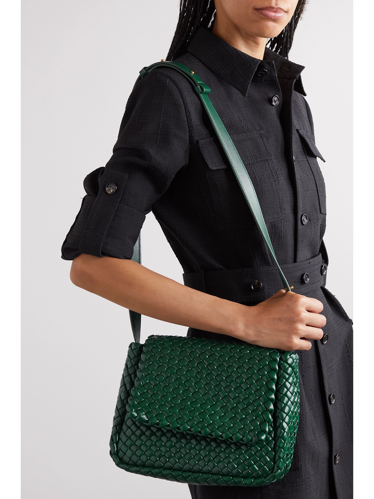 Shop Bottega Veneta Cobble Padded Intrecciato Leather Shoulder Bag In Green