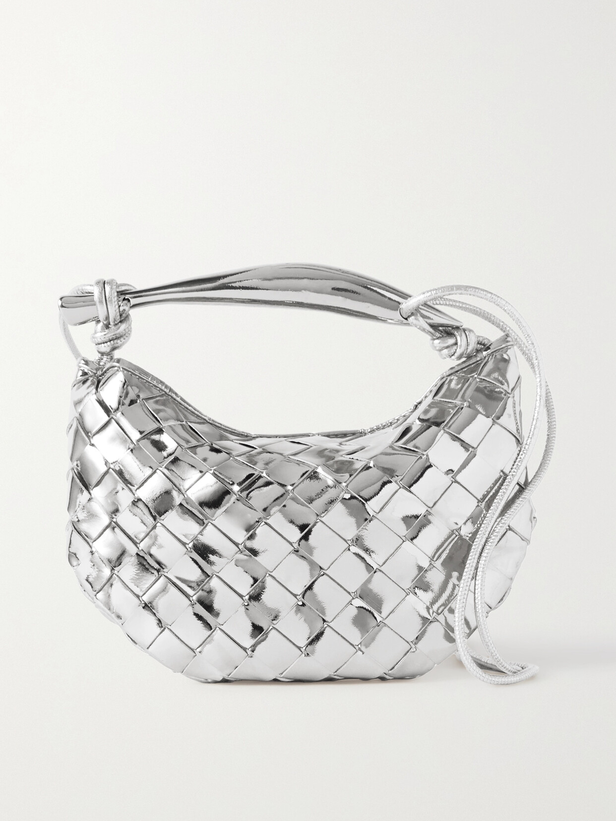 Bottega Veneta - Sardine Mini Intrecciato Metallic Leather Shoulder Bag - Silver