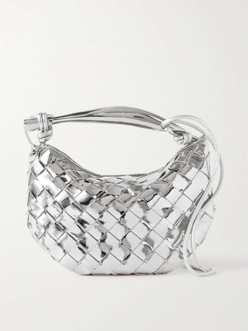 Bottega Veneta Sardine Mini Intrecciato Metallic Leather Shoulder Bag