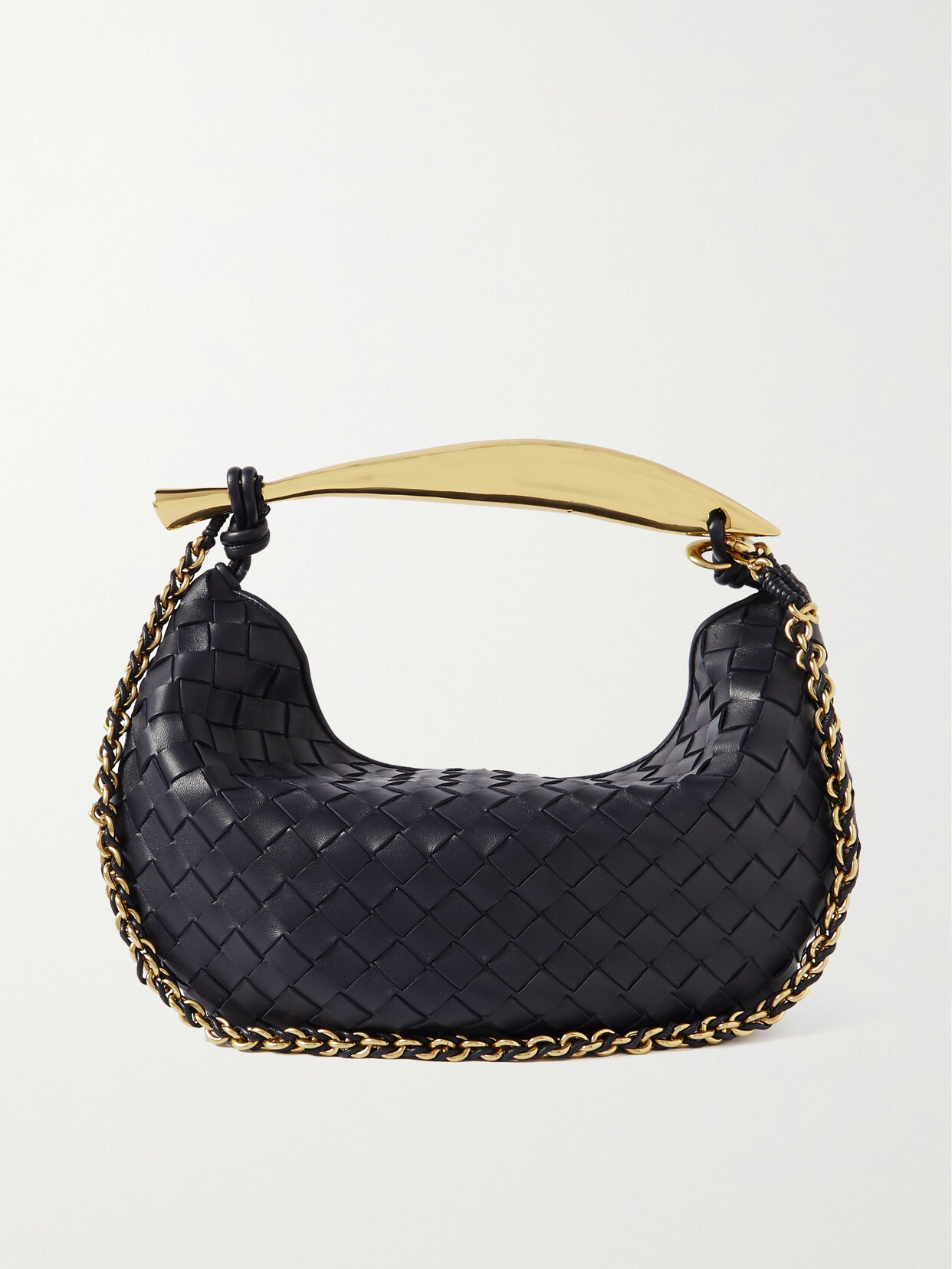 Bottega Veneta Sardine With Chain Mini Intrecciato Leather Shoulder Bag In Blue