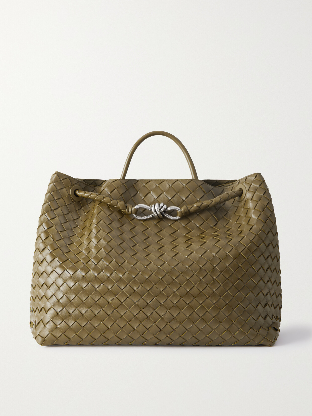 Bottega Veneta Andiamo Large Embellished Intrecciato Leather Tote In Mud-vintage Silver