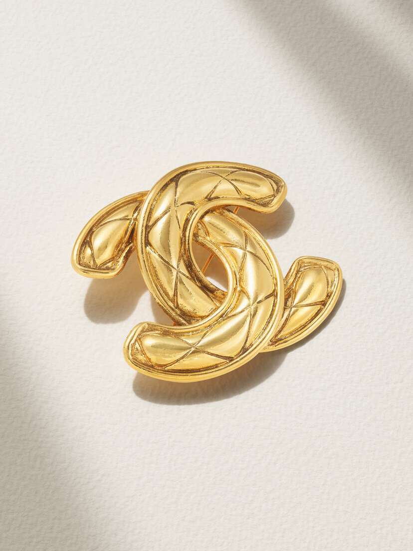 Vintage Chanel Quilted Gold-plated Brooch