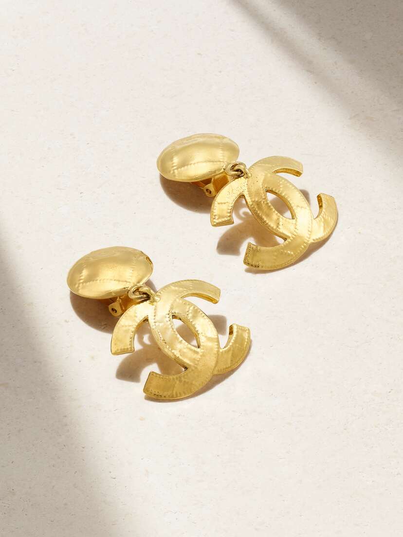 Vintage Chanel Hammered Gold-plated Clip Earrings
