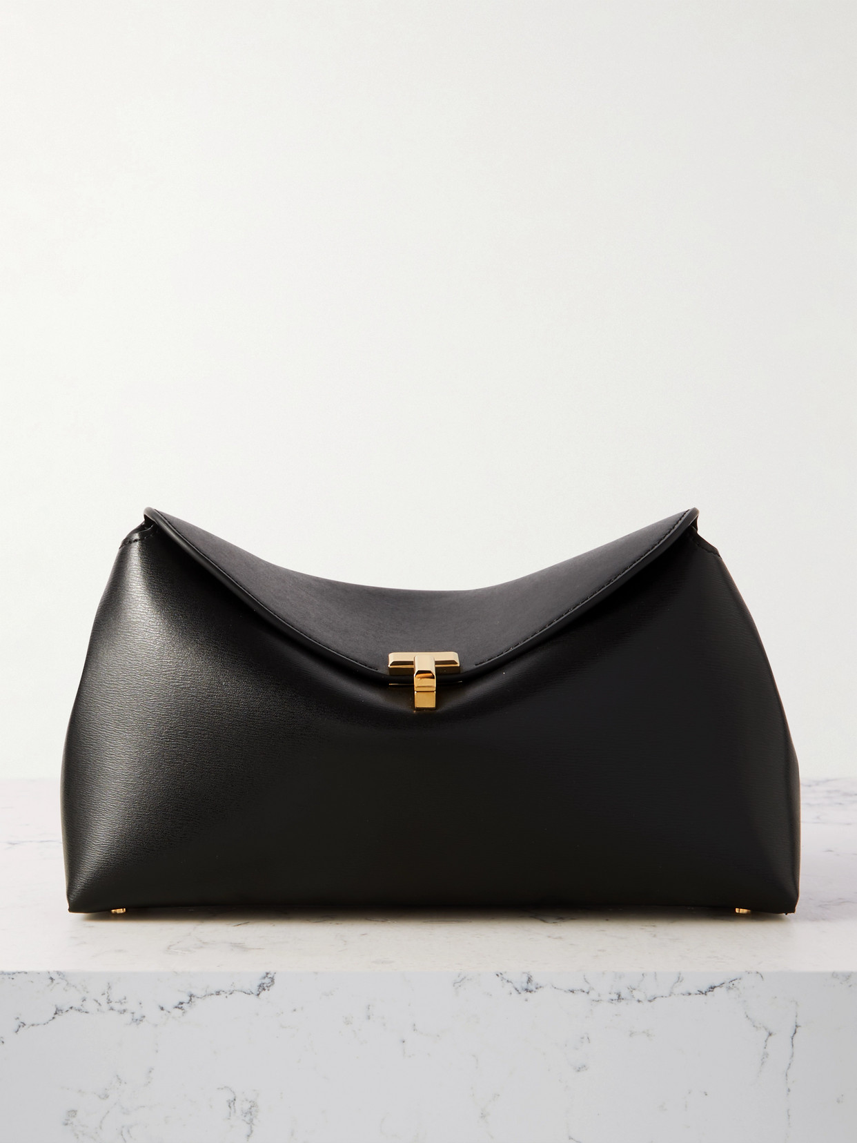 Totême Mini T-lock Leather Clutch Bark In Black