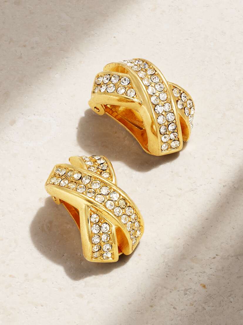 Susan Caplan Vintage Christian Dior Gold-plated Swarovski Crystal Clip Earrings