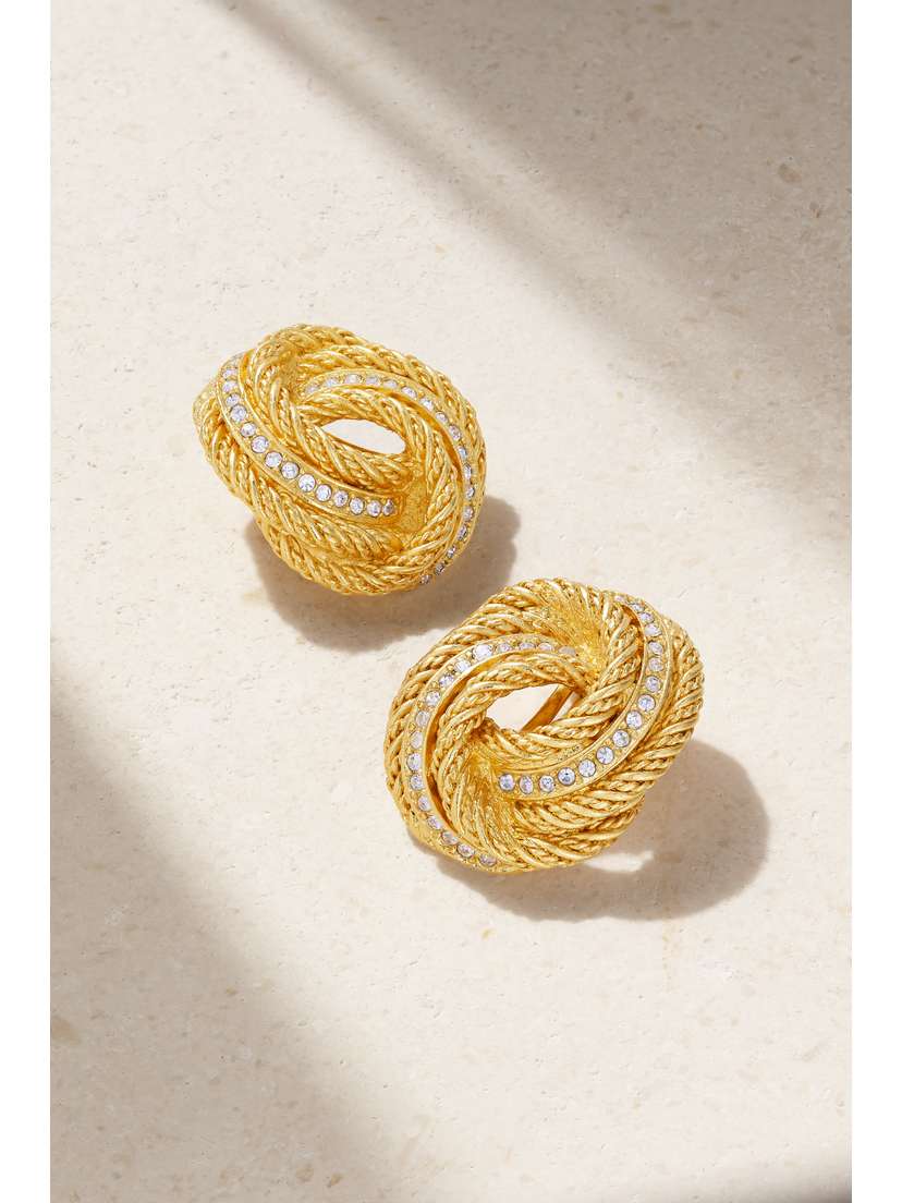 Susan Caplan Vintage Christian Dior Gold-plated Swarovski Crystal Clip Earrings