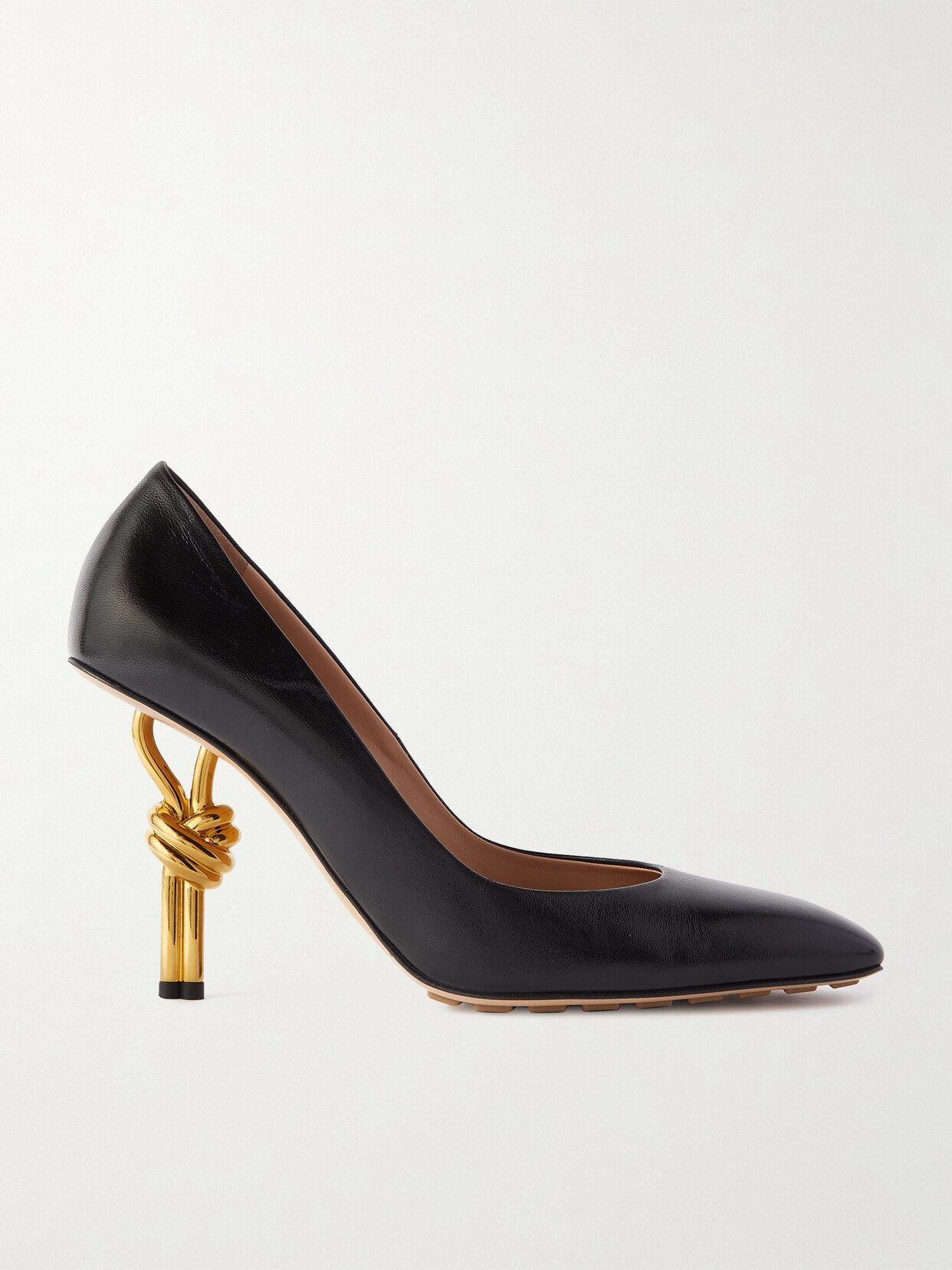 Shop Bottega Veneta Knot Glossed-leather Pumps In Black