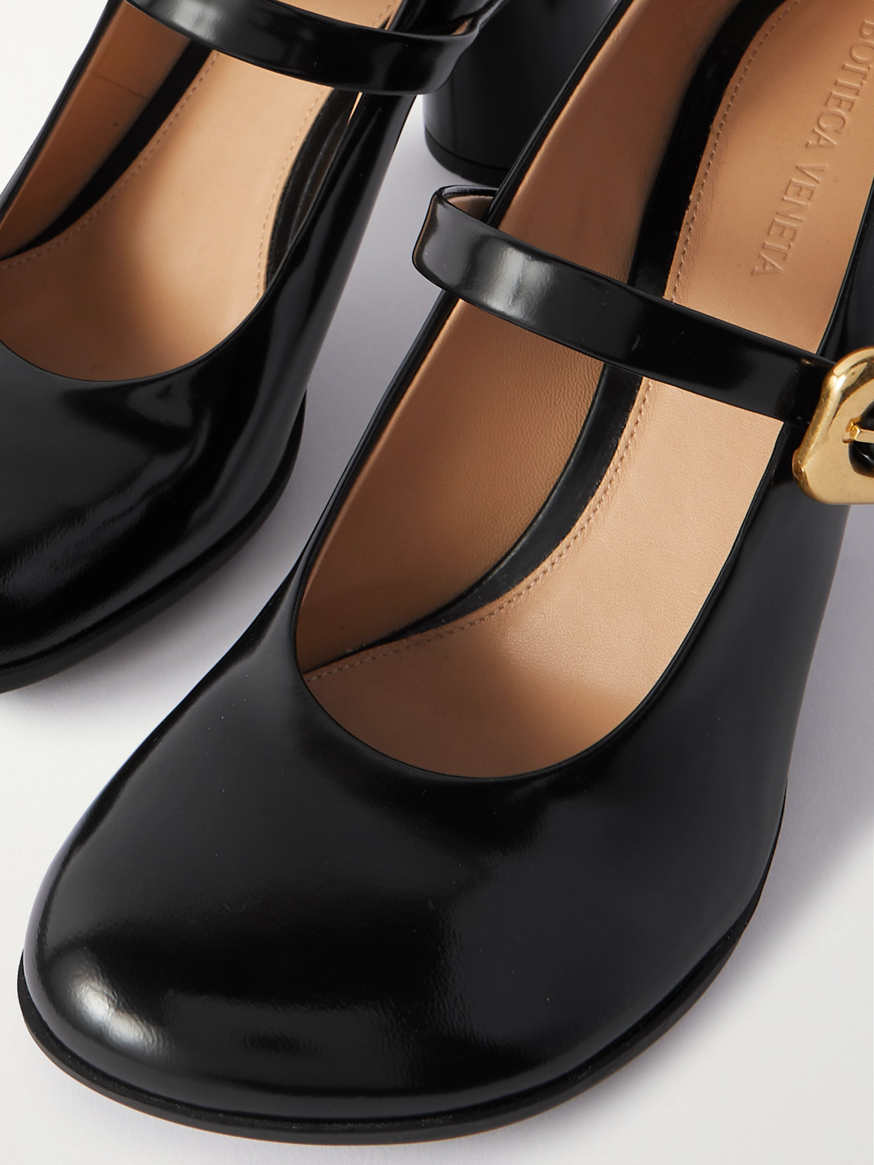 Shop Bottega Veneta Atomic Glossed-leather Mary Jane Pumps In Black