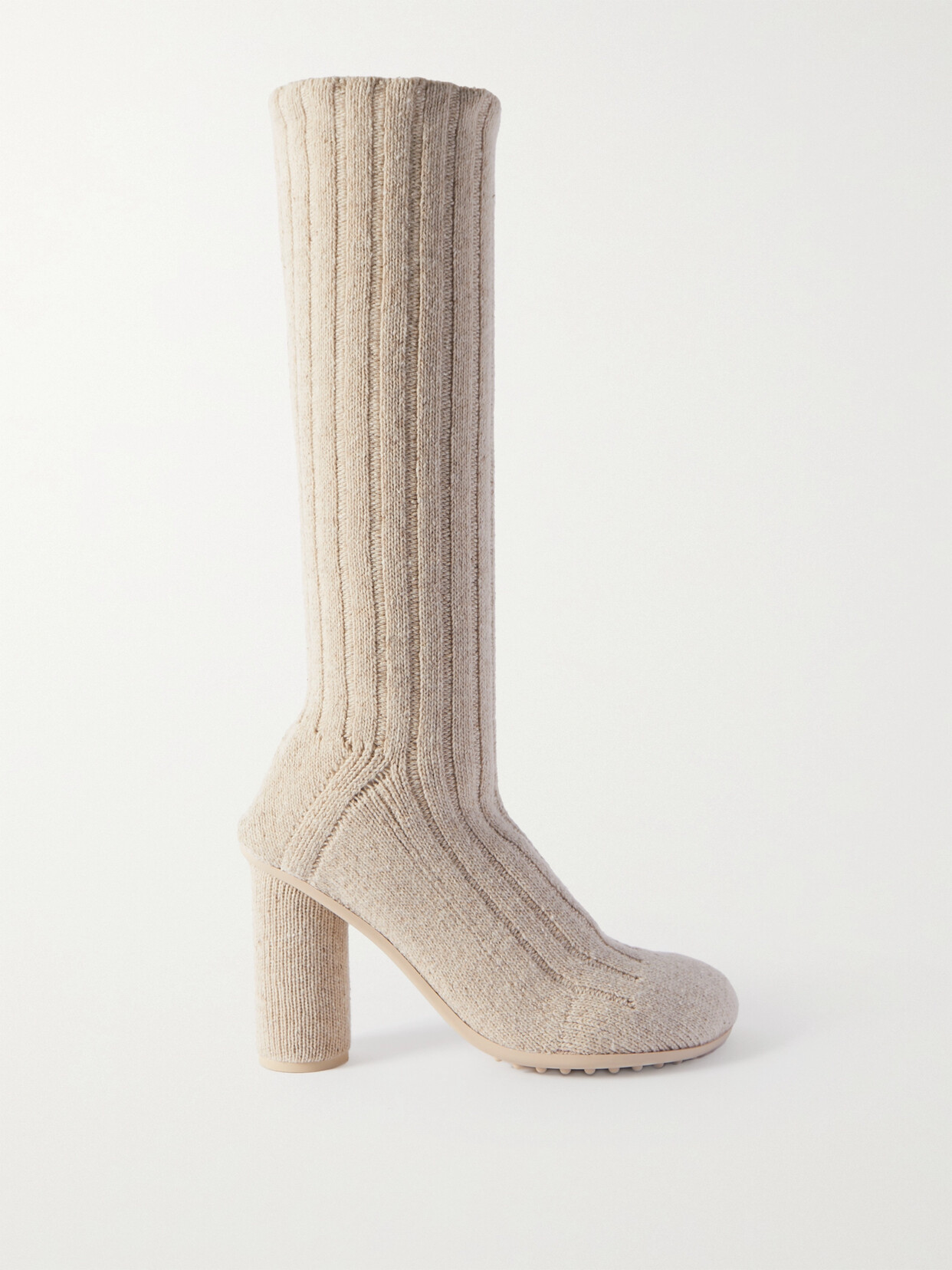 Shop Bottega Veneta Atomic Ribbed-knit Knee-boots In Neutrals