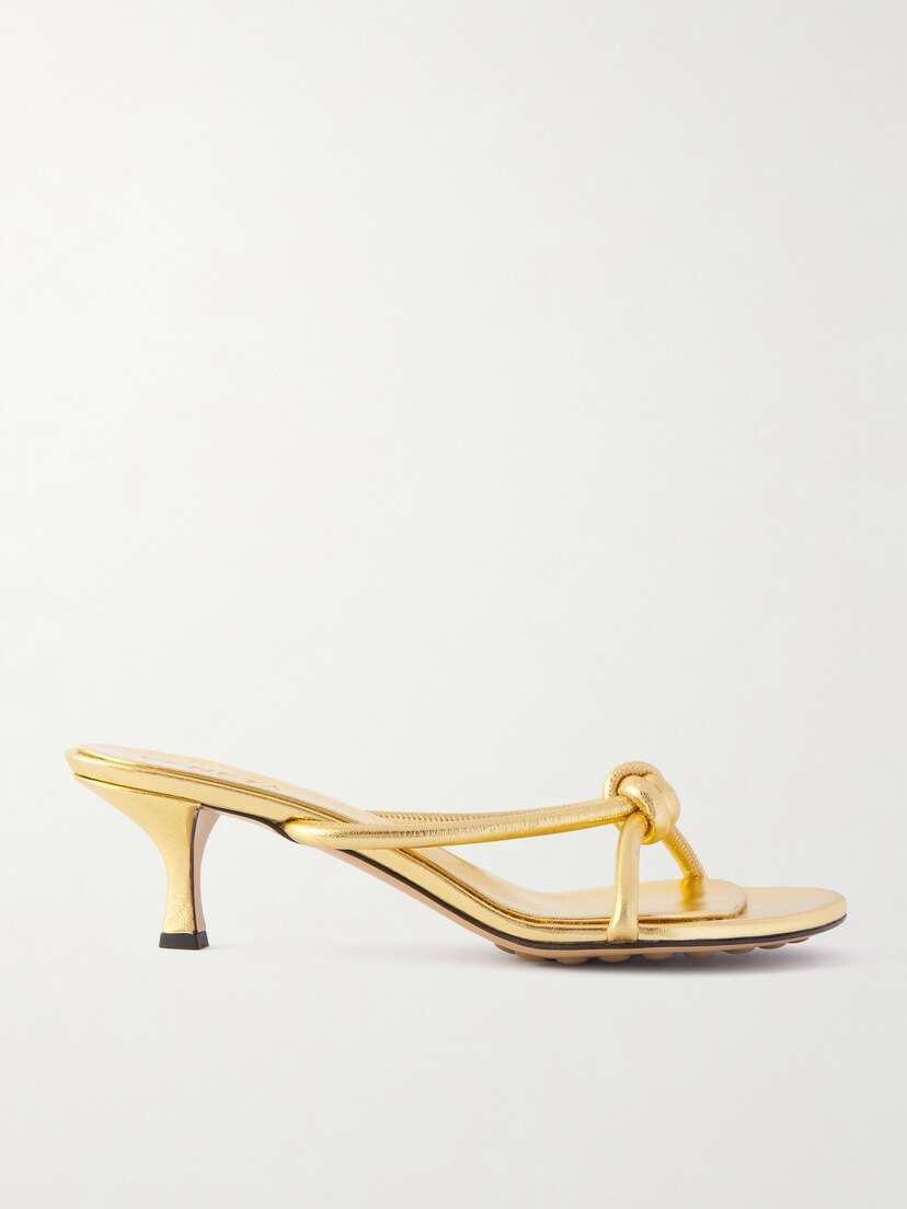 Bottega Veneta Blink Knotted Metallic Leather Sandals - EU 42
