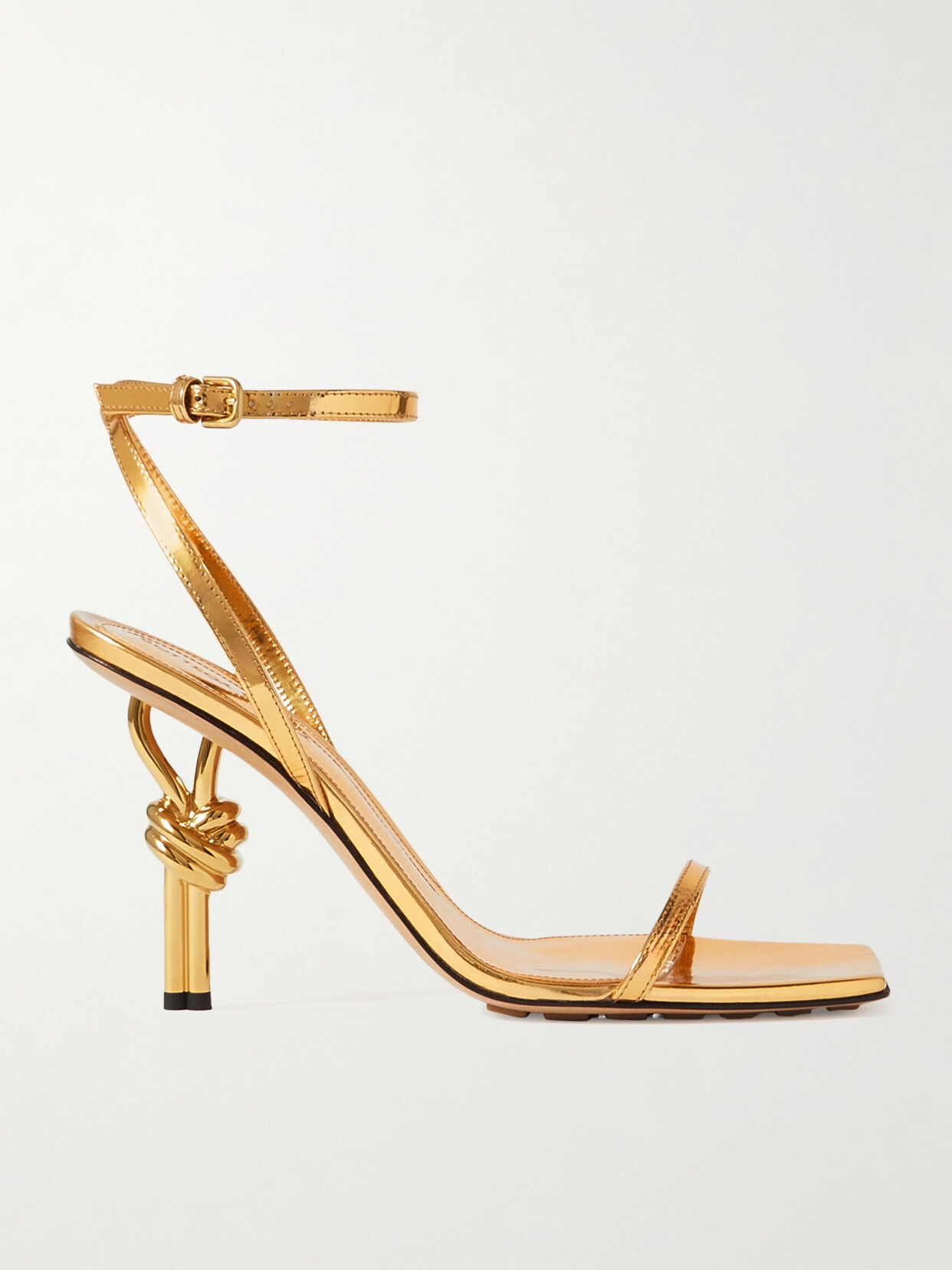 Bottega Veneta Knot Metallic Leather Sandals In Gold