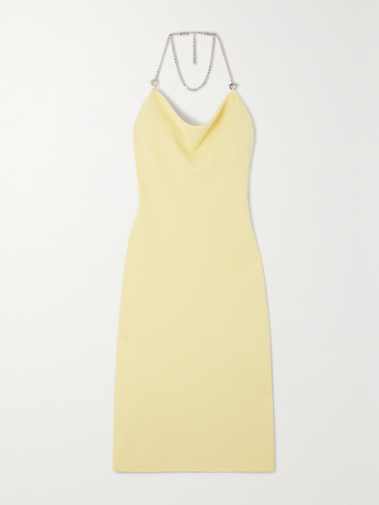 Bottega Veneta Chain-embellished Draped Knitted Dress In Yellow