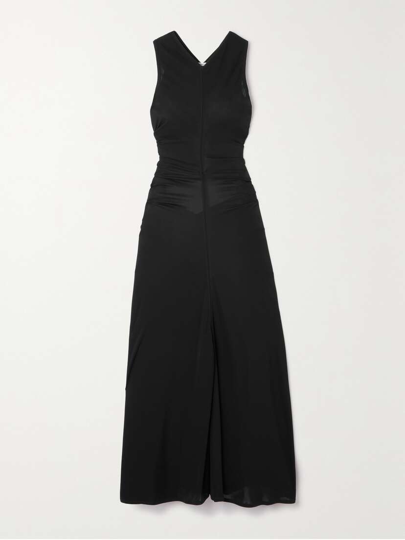 Bottega Veneta Cutout Embellished Gathered Satin-jersey Maxi Dress