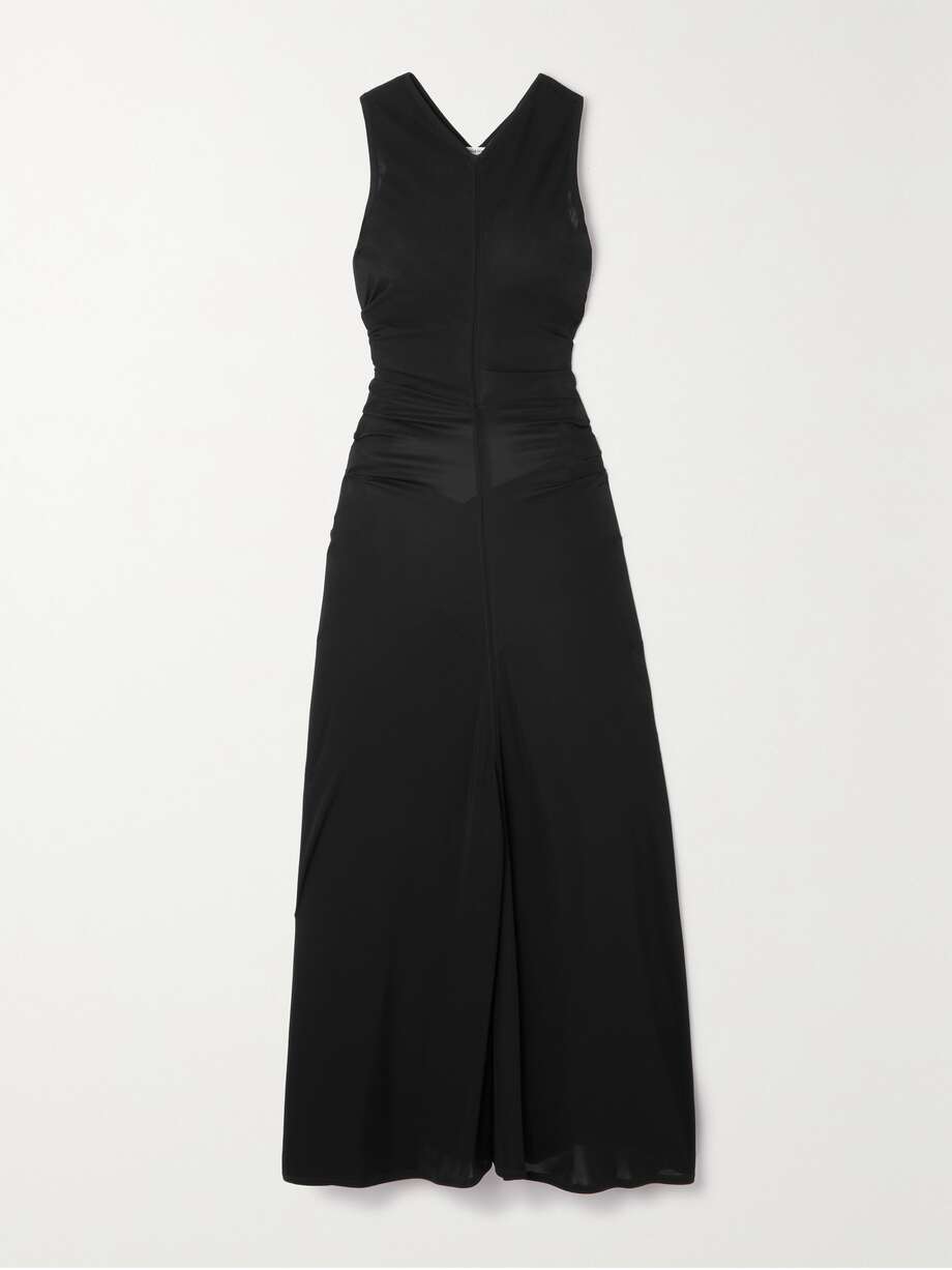 cutout embellished gathered satin-jersey maxi dress