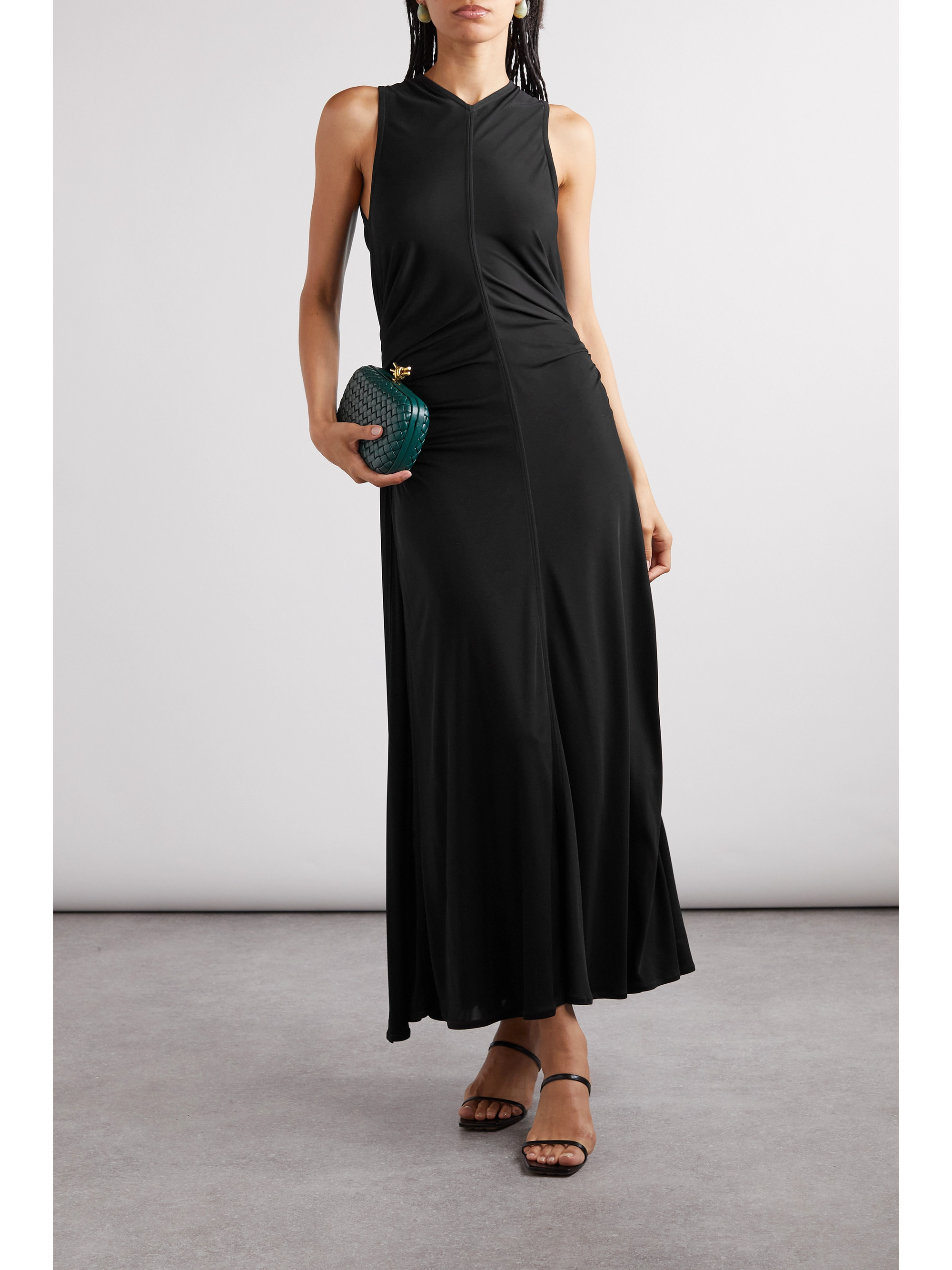 Bottega Veneta Cutout embellished gathered satin-jersey maxi dress
