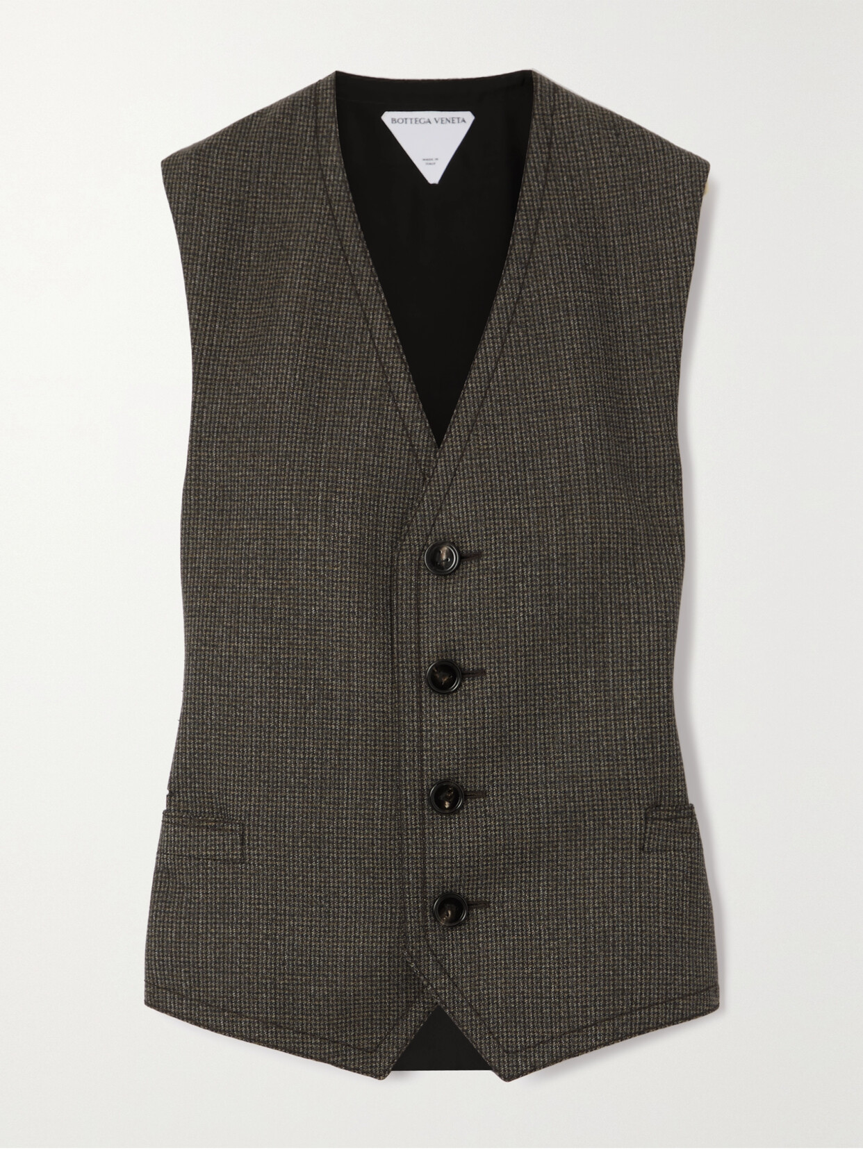 Bottega Veneta - Satin And Houndstooth Wool-tweed Vest - Brown