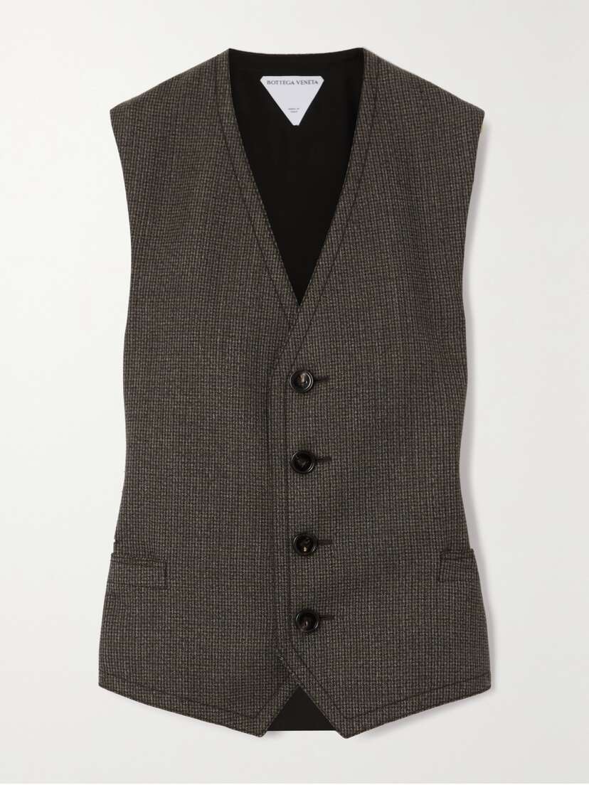 Bottega Veneta Satin And Houndstooth Wool-tweed Vest