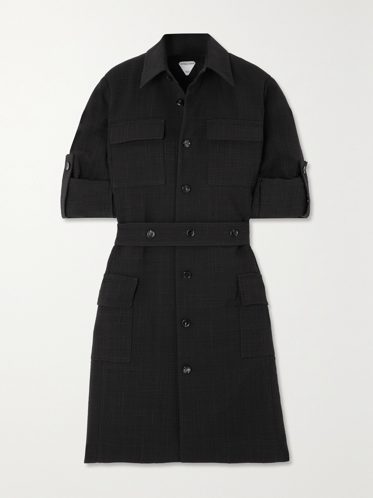 Bottega Veneta - Belted Woven Mini Shirt Dress - Black