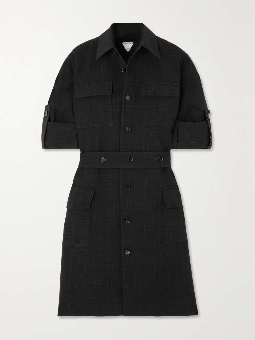 Bottega Veneta Belted Woven Mini Shirt Dress