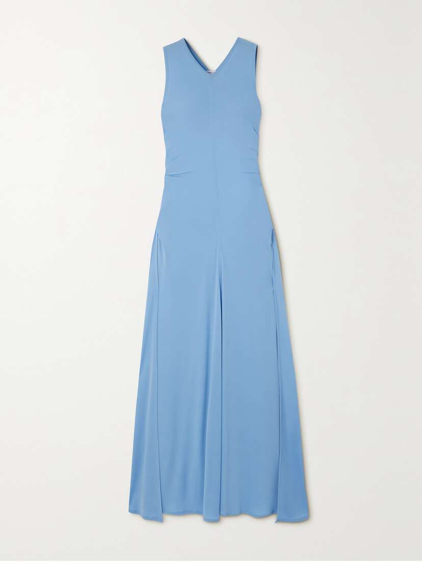 Bottega Veneta Cutout Embellished Gathered Satin-jersey Maxi Dress
