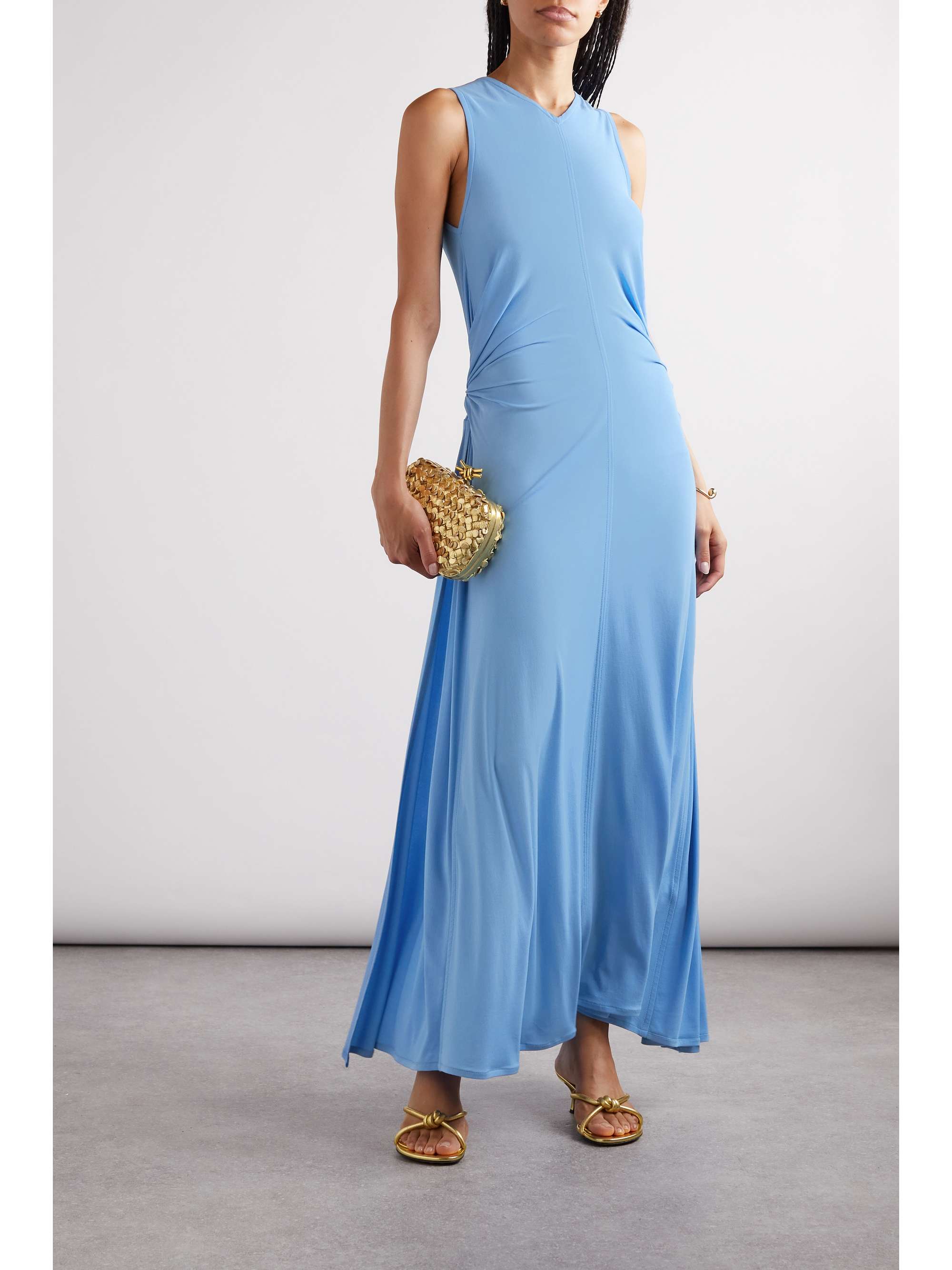 BOTTEGA VENETA Cutout embellished gathered satin-jersey maxi dress