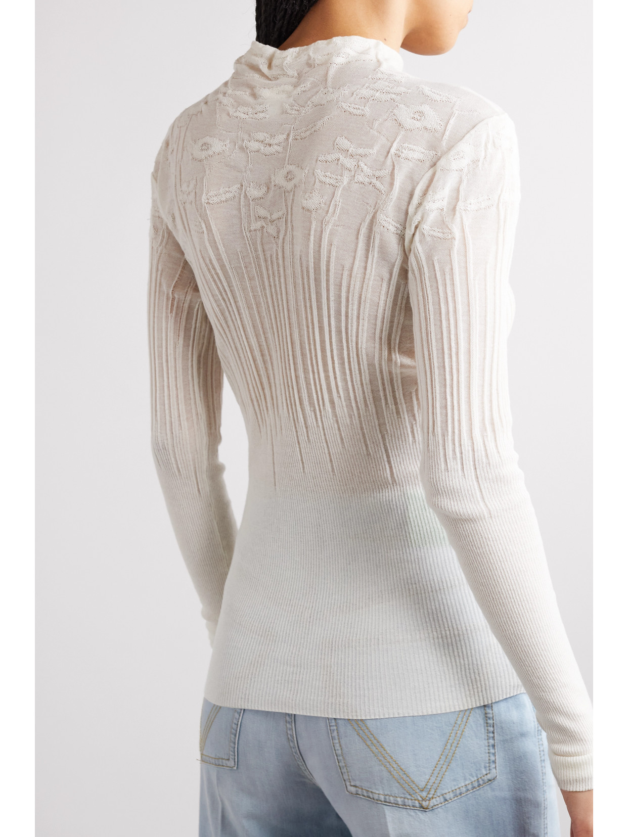 Shop Bottega Veneta Ribbed Pointelle-knit Cotton-blend Sweater In White